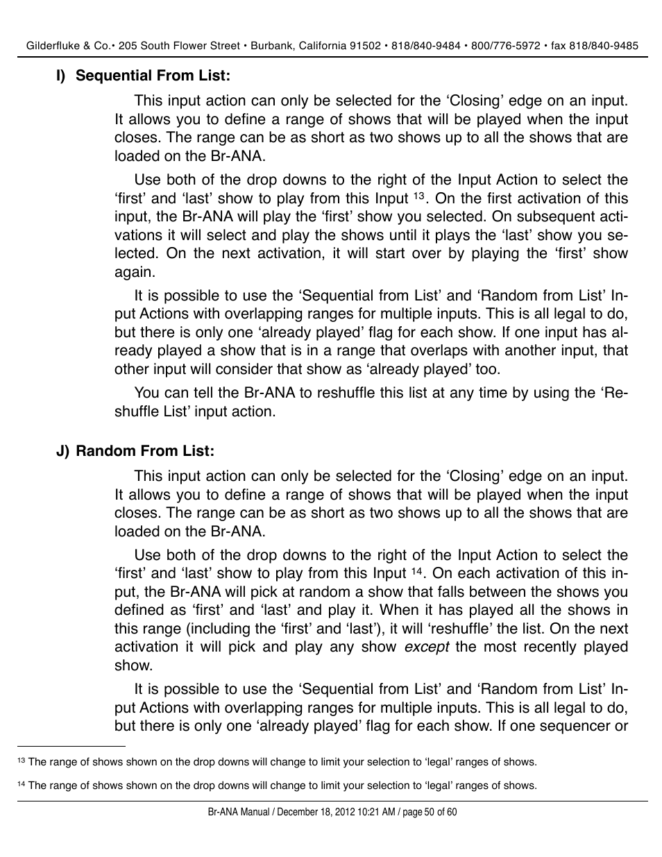 Sequential from list, Random from list | Gilderfluke&Co BR-ANA Analog Output Smart/Dumb Brick User Manual | Page 50 / 60