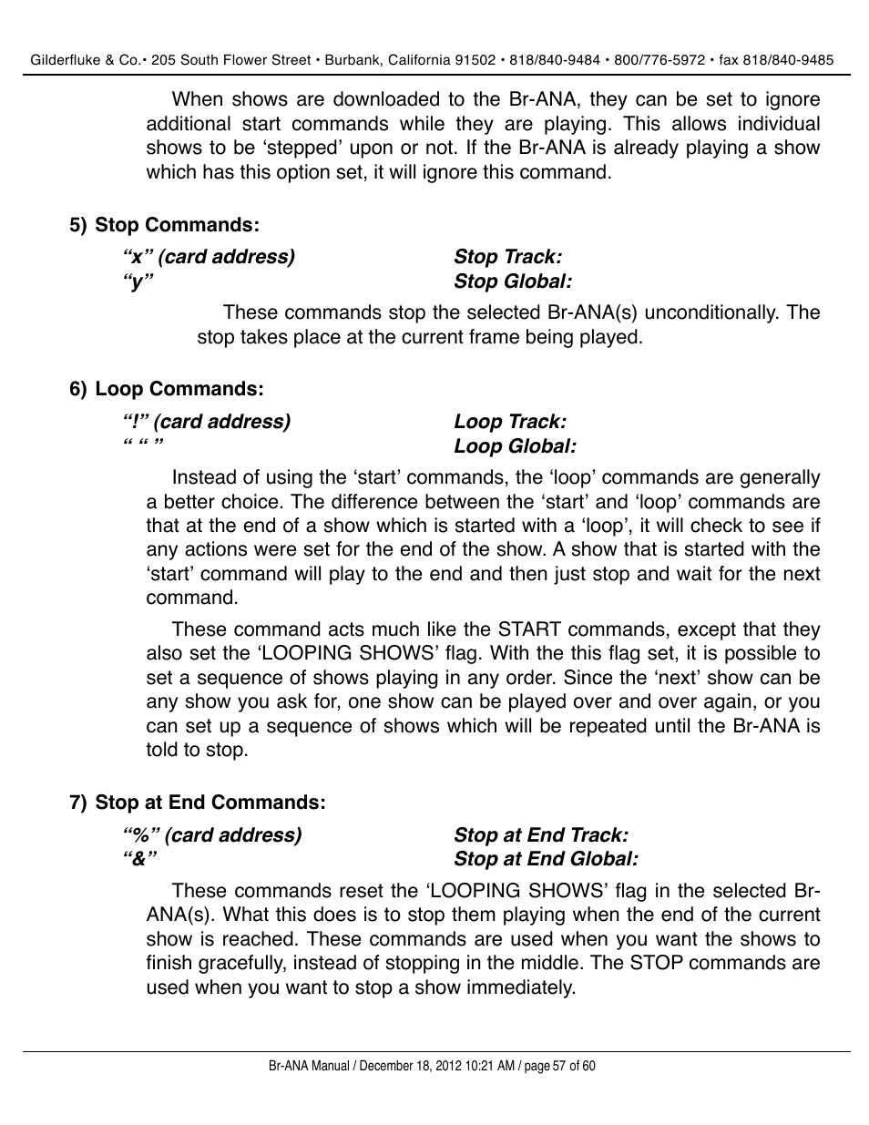Stop commands, Loop commands, Stop at end commands | Gilderfluke&Co BR-ANA Analog Output Smart/Dumb Brick User Manual | Page 57 / 60