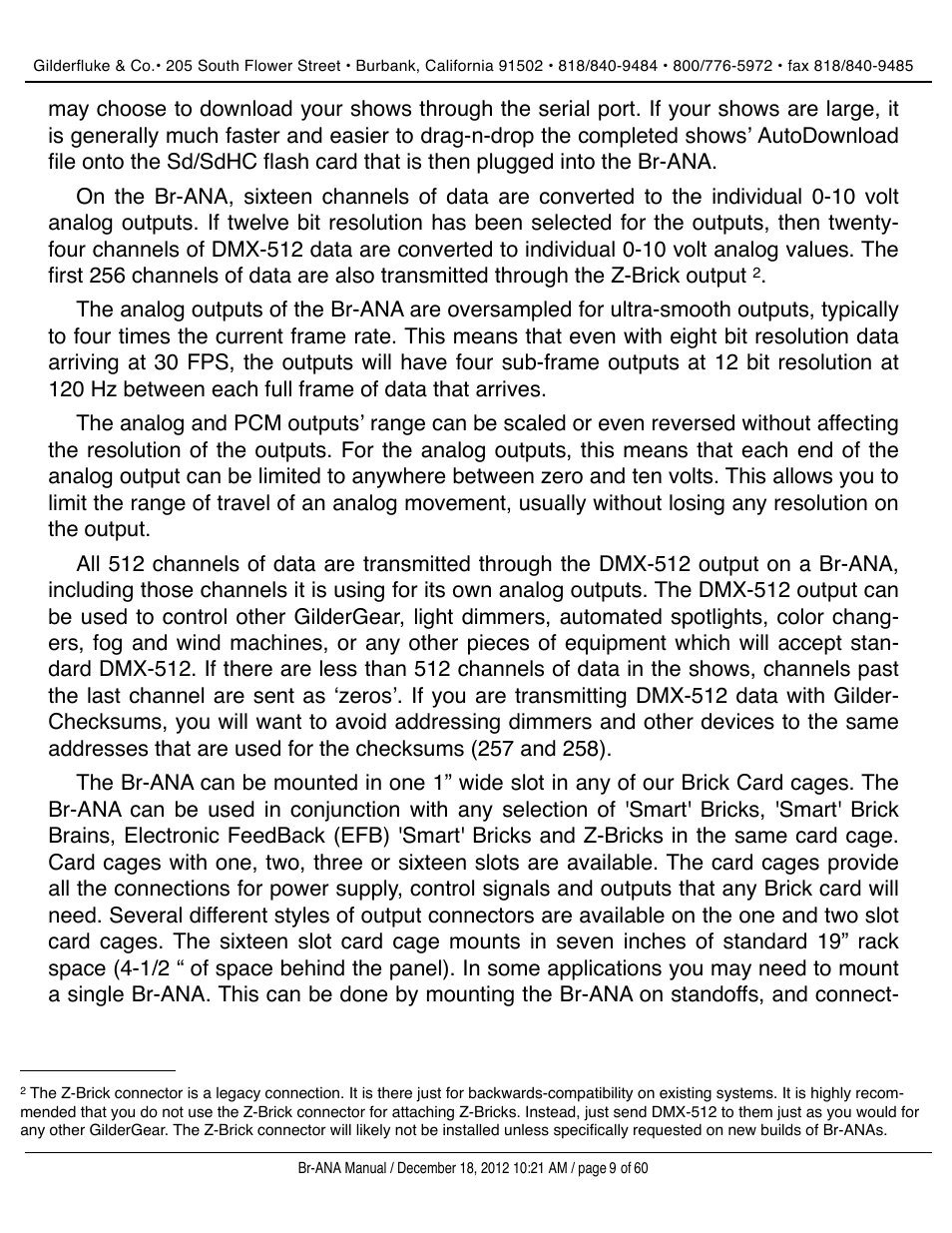 Gilderfluke&Co BR-ANA Analog Output Smart/Dumb Brick User Manual | Page 9 / 60