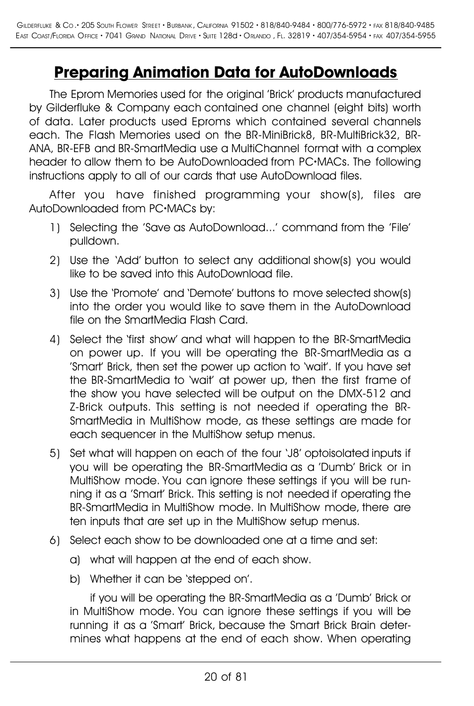 Preparing animation data for autodownloads, 20 of 81 | Gilderfluke&Co BR-SmartMedia User Manual | Page 28 / 89
