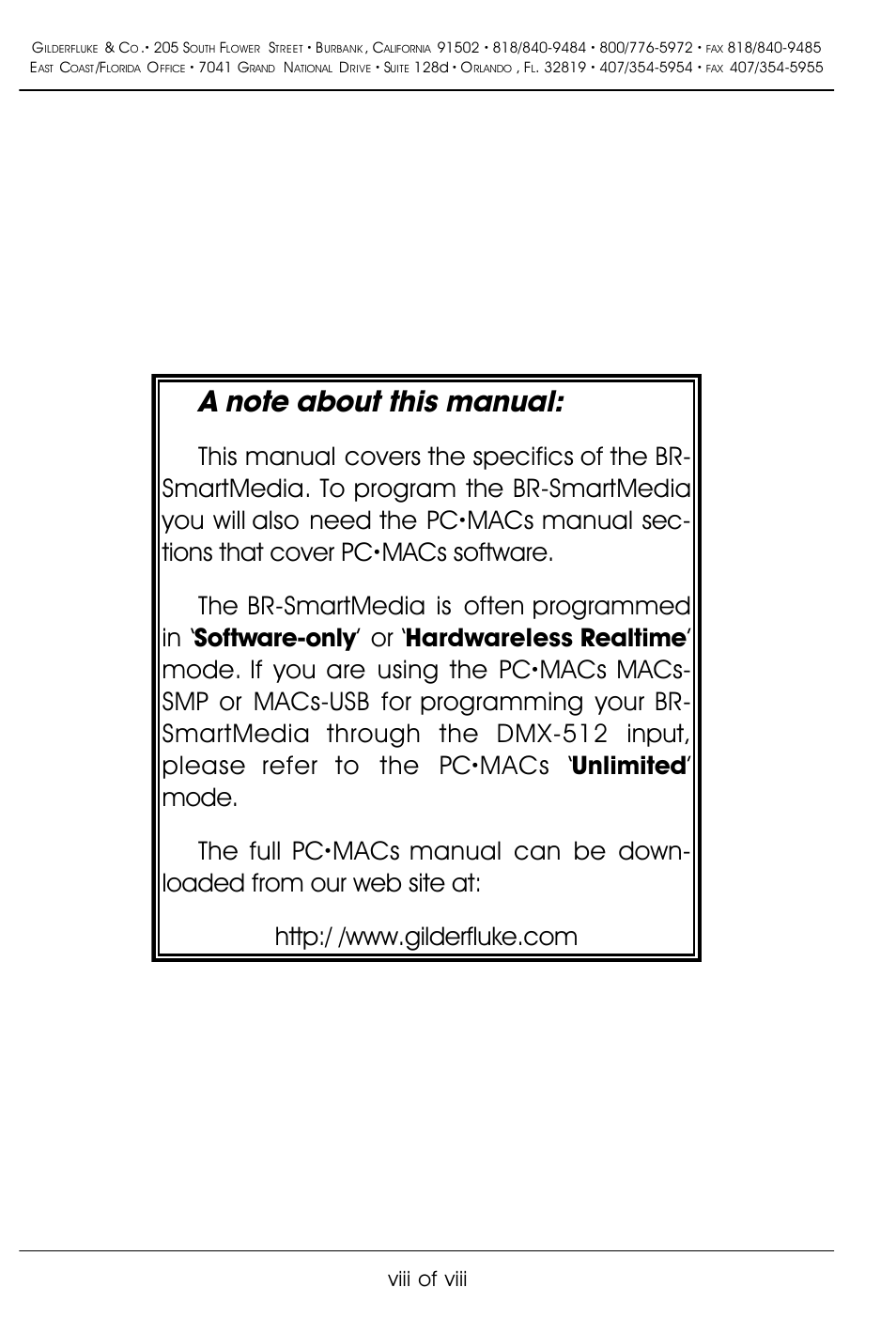 Viii of viii | Gilderfluke&Co BR-SmartMedia User Manual | Page 8 / 89