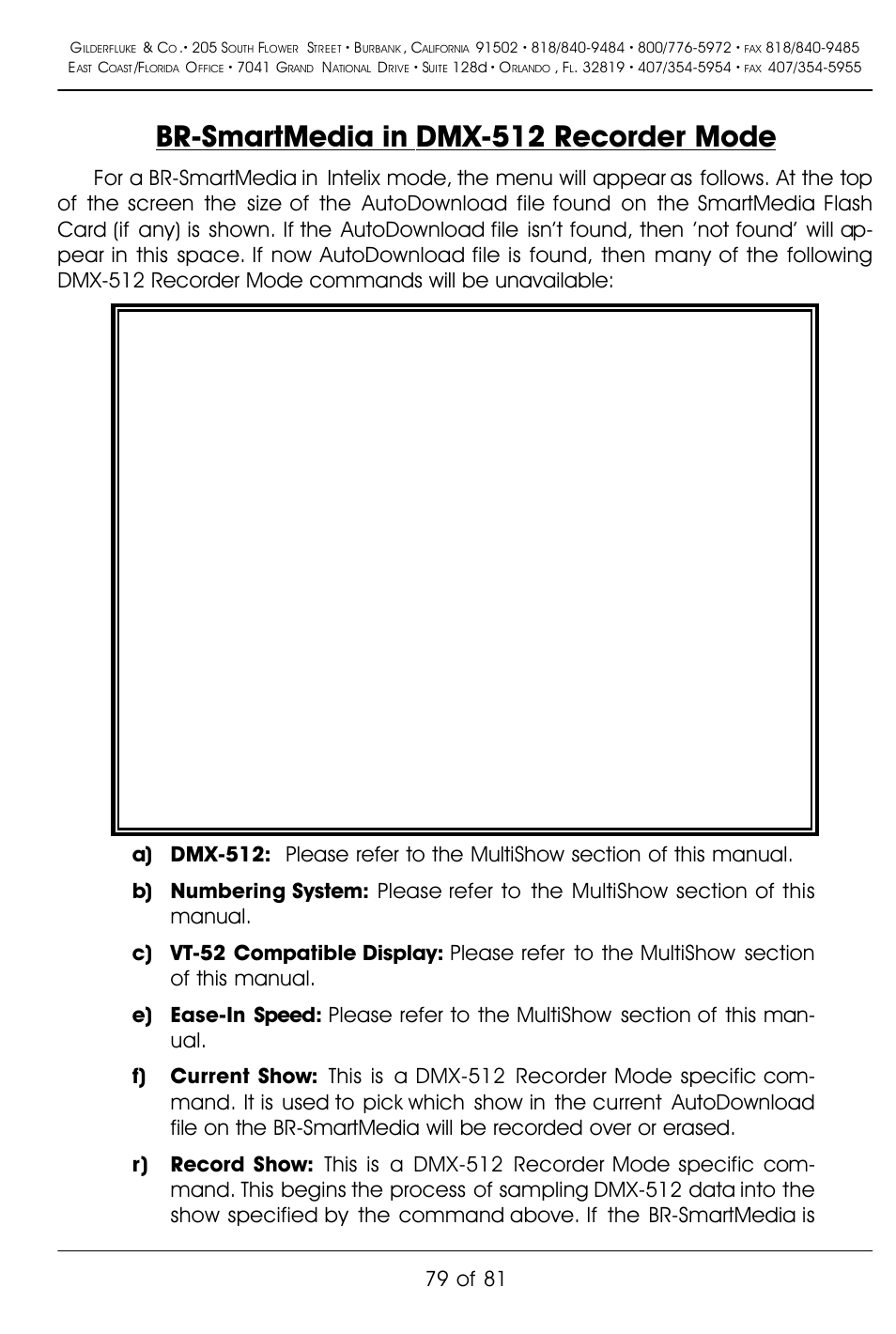 Br-smartmedia in dmx-512 recorder mode, 79 of 81 | Gilderfluke&Co BR-SmartMedia User Manual | Page 87 / 89