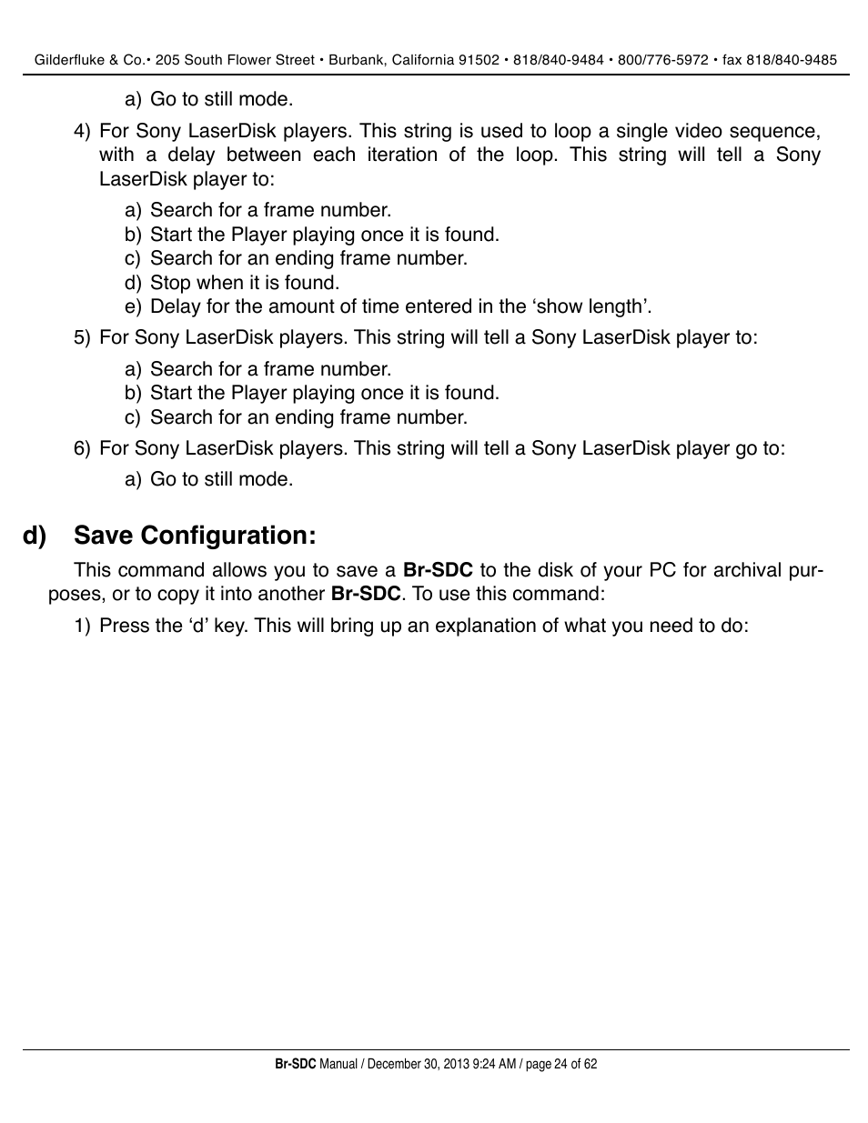 Save configuration, D) save configuration | Gilderfluke&Co BR-SDC Serial Device Controller User Manual | Page 24 / 62