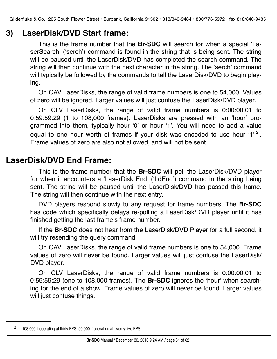 Laserdisk/dvd start frame, Laserdisk/dvd end frame, 3) laserdisk/dvd start frame | Gilderfluke&Co BR-SDC Serial Device Controller User Manual | Page 31 / 62