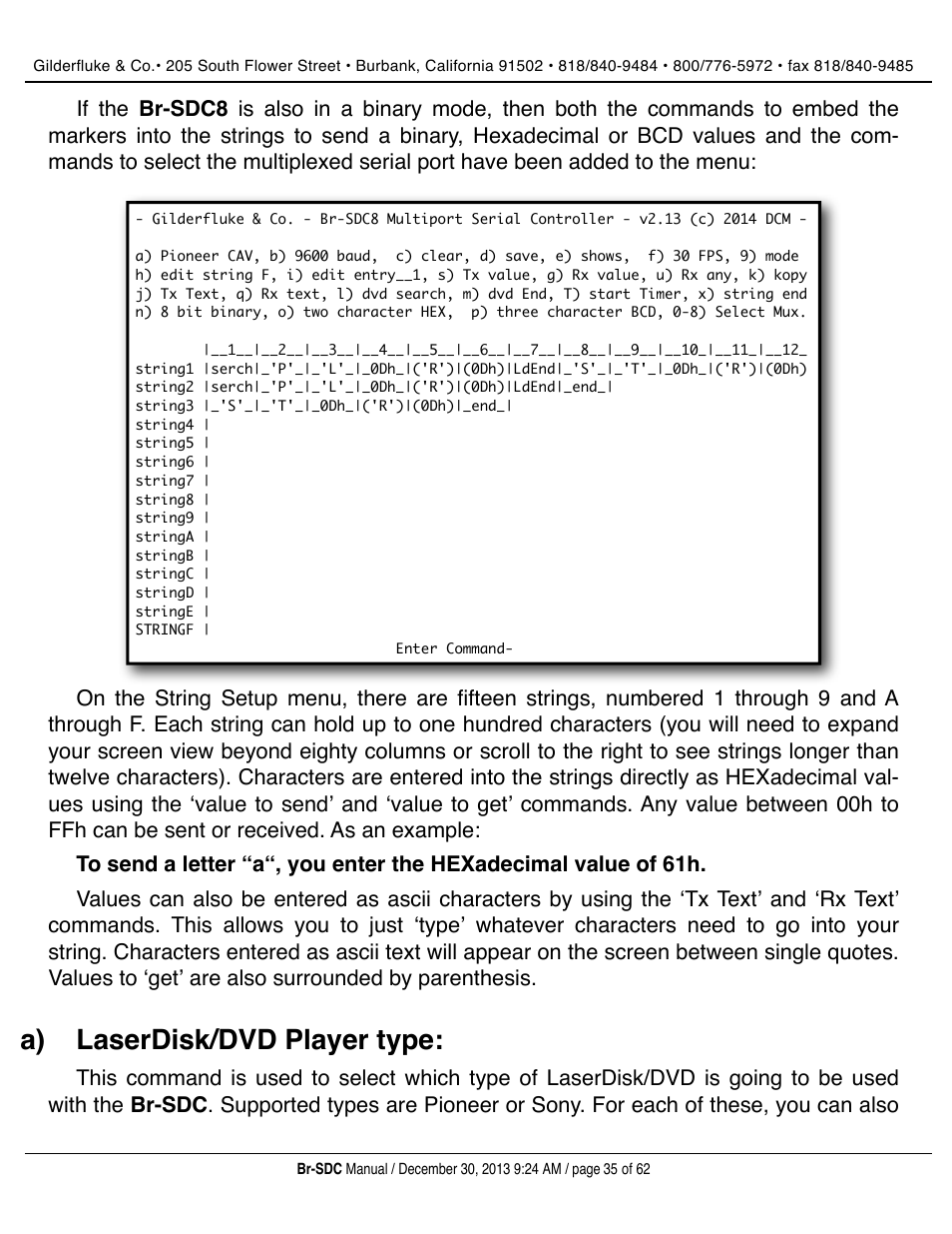 Laserdisk/dvd player type, A) laserdisk/dvd player type | Gilderfluke&Co BR-SDC Serial Device Controller User Manual | Page 35 / 62