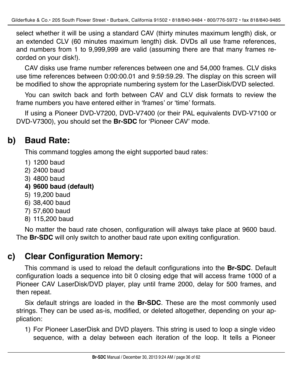 Baud rate, Clear configuration memory, B) baud rate | Gilderfluke&Co BR-SDC Serial Device Controller User Manual | Page 36 / 62