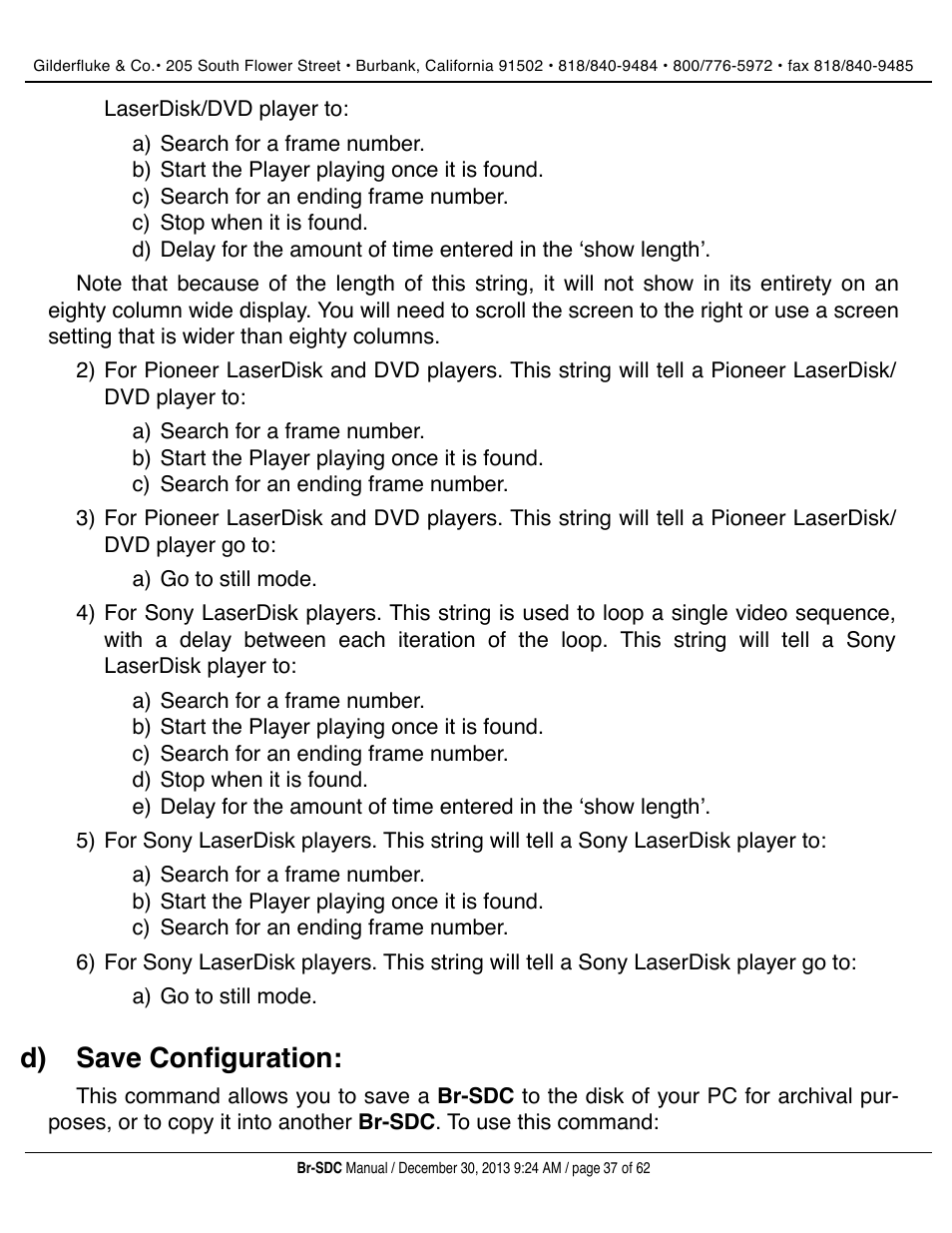Save configuration, D) save configuration | Gilderfluke&Co BR-SDC Serial Device Controller User Manual | Page 37 / 62