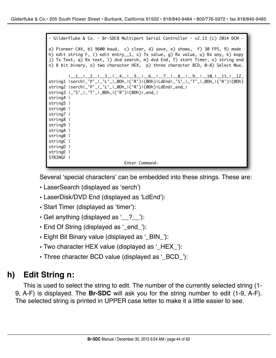 Edit string n, H) edit string n | Gilderfluke&Co BR-SDC Serial Device Controller User Manual | Page 44 / 62