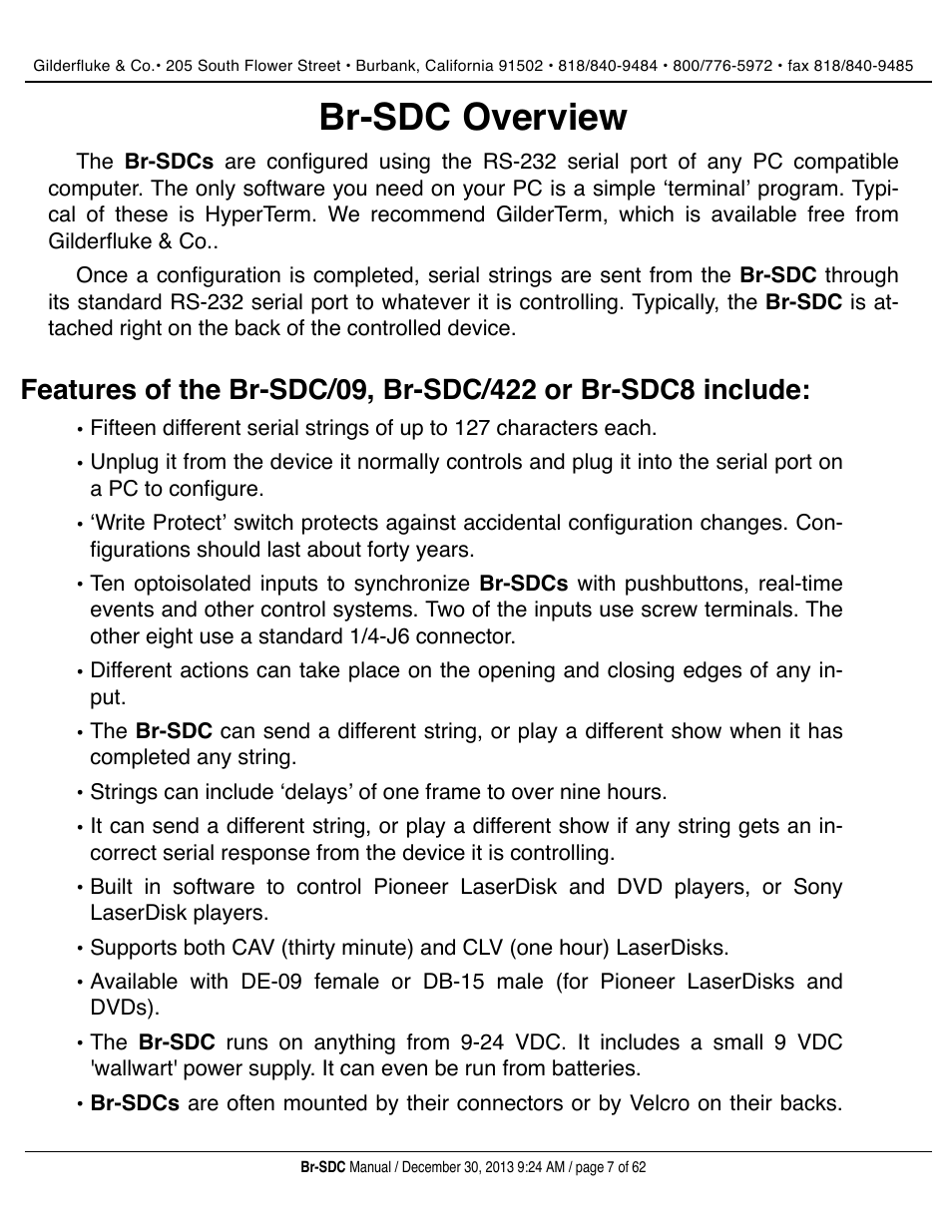 Br-sdc overview | Gilderfluke&Co BR-SDC Serial Device Controller User Manual | Page 7 / 62