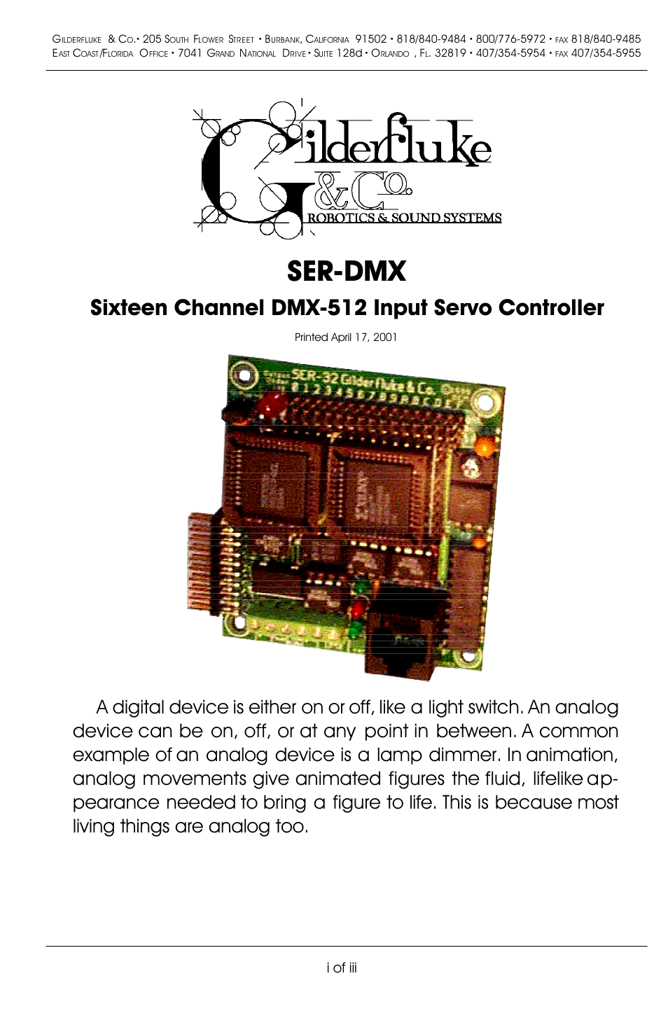 Gilderfluke&Co DMX-512 Input Servo Motor Controller User Manual | 26 pages