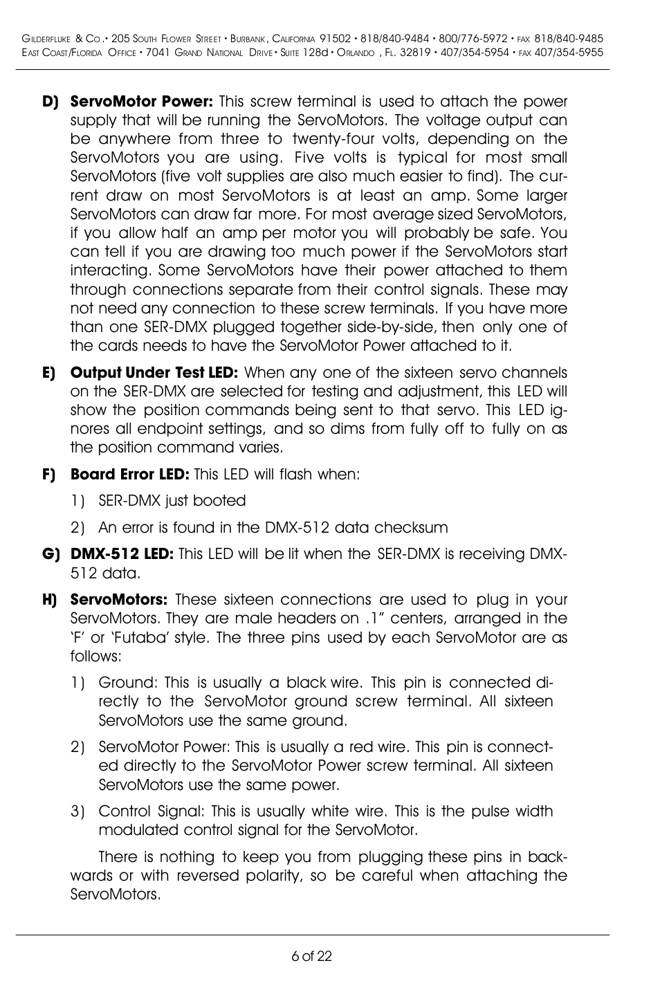 6 of 22 | Gilderfluke&Co DMX-512 Input Servo Motor Controller User Manual | Page 10 / 26