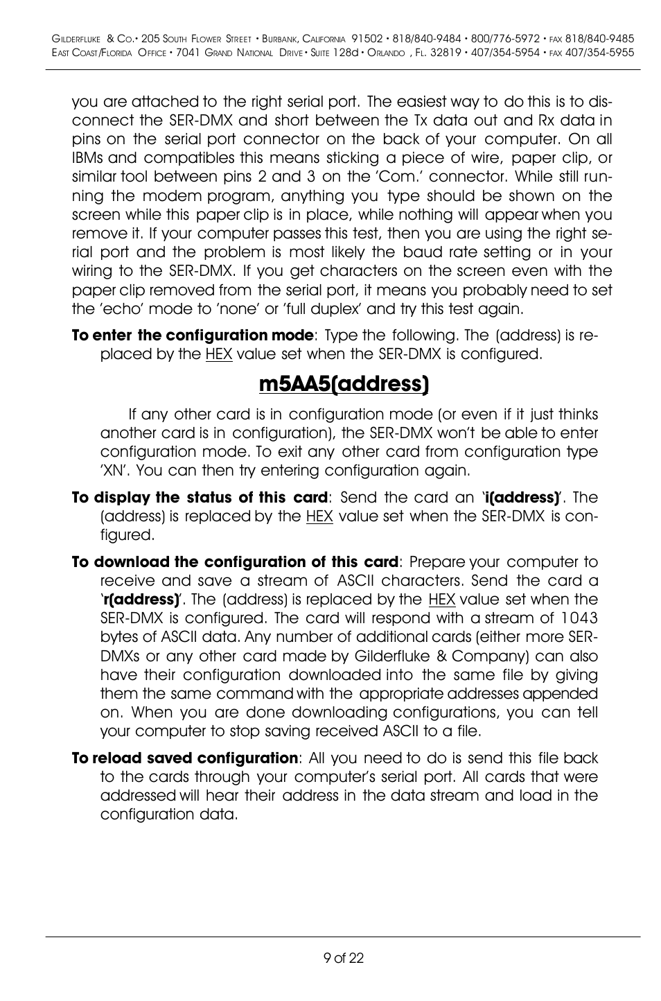 M5aa5(address), 9 of 22 | Gilderfluke&Co DMX-512 Input Servo Motor Controller User Manual | Page 13 / 26