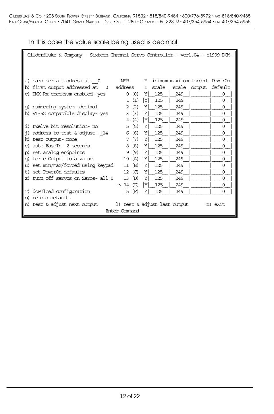 12 of 22 | Gilderfluke&Co DMX-512 Input Servo Motor Controller User Manual | Page 16 / 26