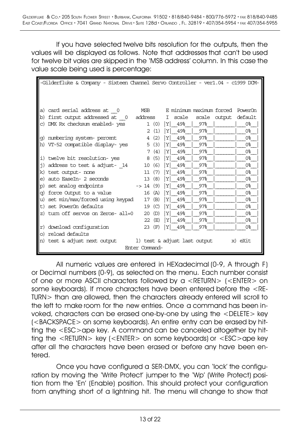 13 of 22 | Gilderfluke&Co DMX-512 Input Servo Motor Controller User Manual | Page 17 / 26