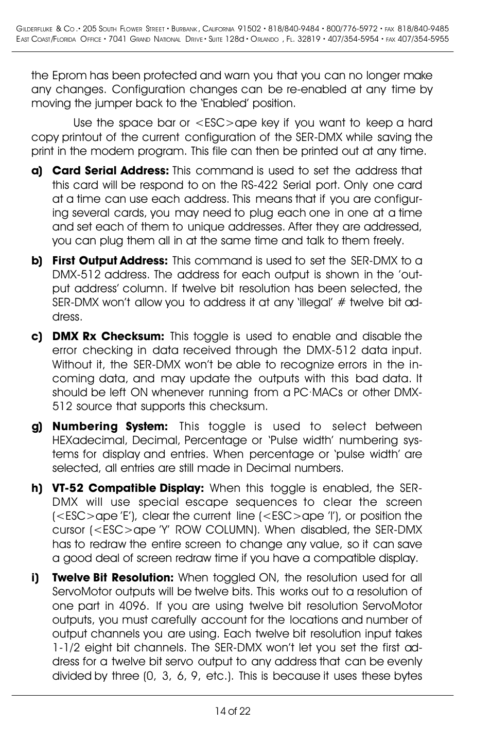 14 of 22 | Gilderfluke&Co DMX-512 Input Servo Motor Controller User Manual | Page 18 / 26