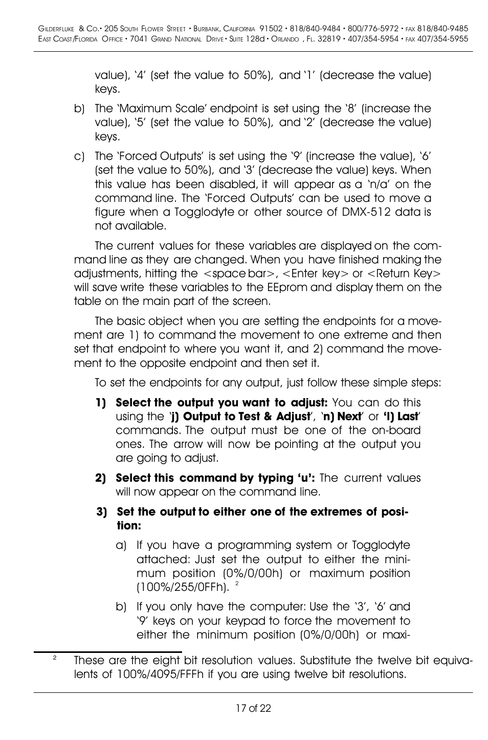 17 of 22 | Gilderfluke&Co DMX-512 Input Servo Motor Controller User Manual | Page 21 / 26