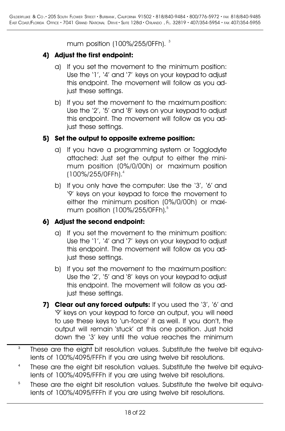 18 of 22 | Gilderfluke&Co DMX-512 Input Servo Motor Controller User Manual | Page 22 / 26