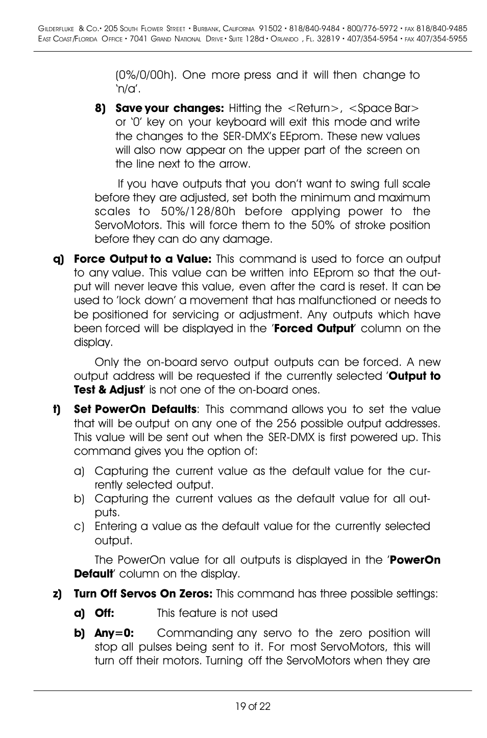 19 of 22 | Gilderfluke&Co DMX-512 Input Servo Motor Controller User Manual | Page 23 / 26
