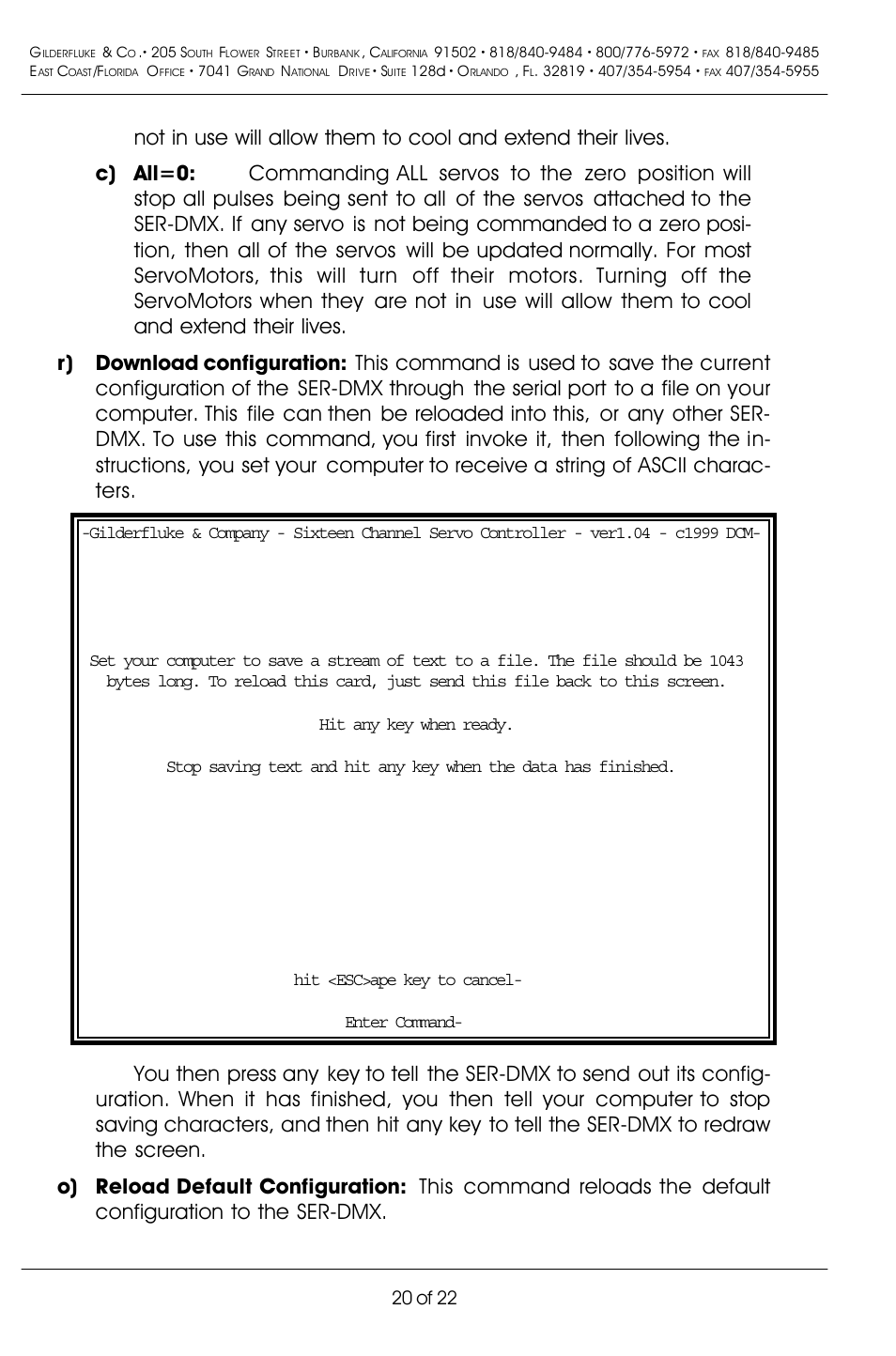 20 of 22 | Gilderfluke&Co DMX-512 Input Servo Motor Controller User Manual | Page 24 / 26