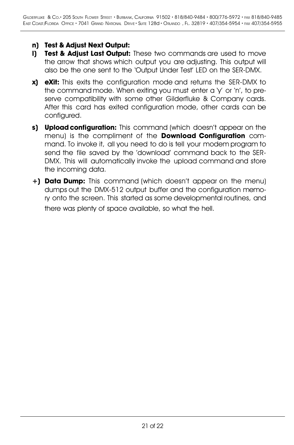21 of 22 | Gilderfluke&Co DMX-512 Input Servo Motor Controller User Manual | Page 25 / 26