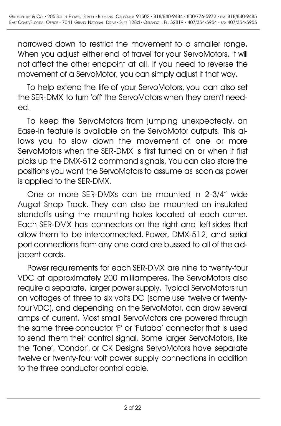 2 of 22 | Gilderfluke&Co DMX-512 Input Servo Motor Controller User Manual | Page 6 / 26