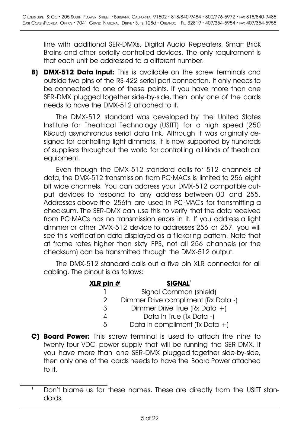 5 of 22 | Gilderfluke&Co DMX-512 Input Servo Motor Controller User Manual | Page 9 / 26