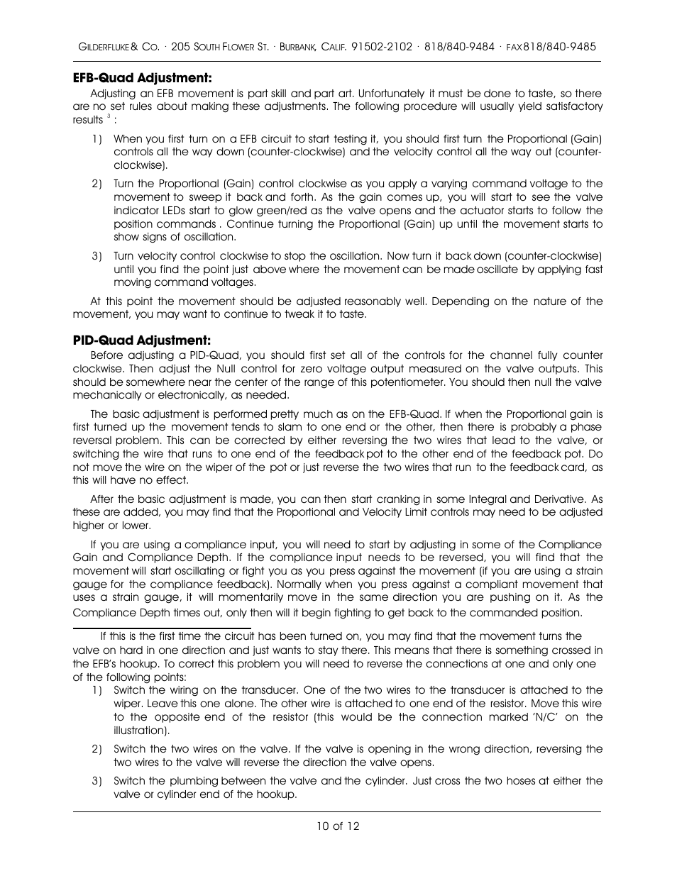 Efb-quad adjustment, Pid-quad adjustment | Gilderfluke&Co Quad EFB Controller User Manual | Page 10 / 12