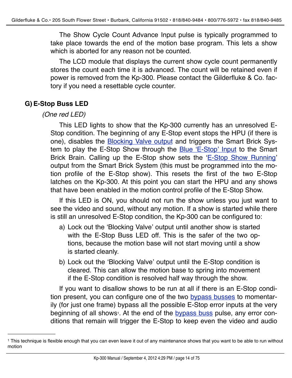 E-stop buss led | Gilderfluke&Co KP-300 Smart Brick Control Panel User Manual | Page 14 / 75