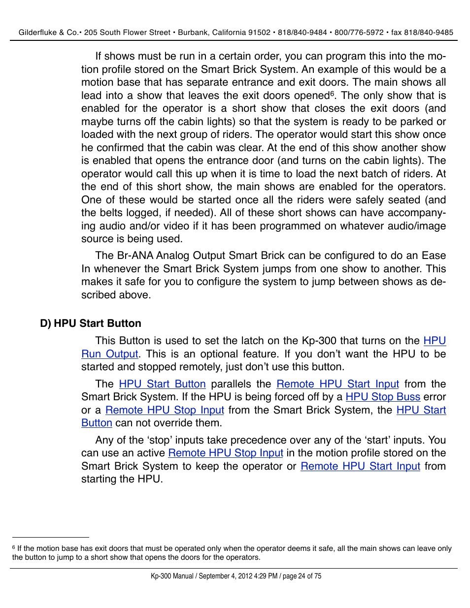 Hpu start button | Gilderfluke&Co KP-300 Smart Brick Control Panel User Manual | Page 24 / 75