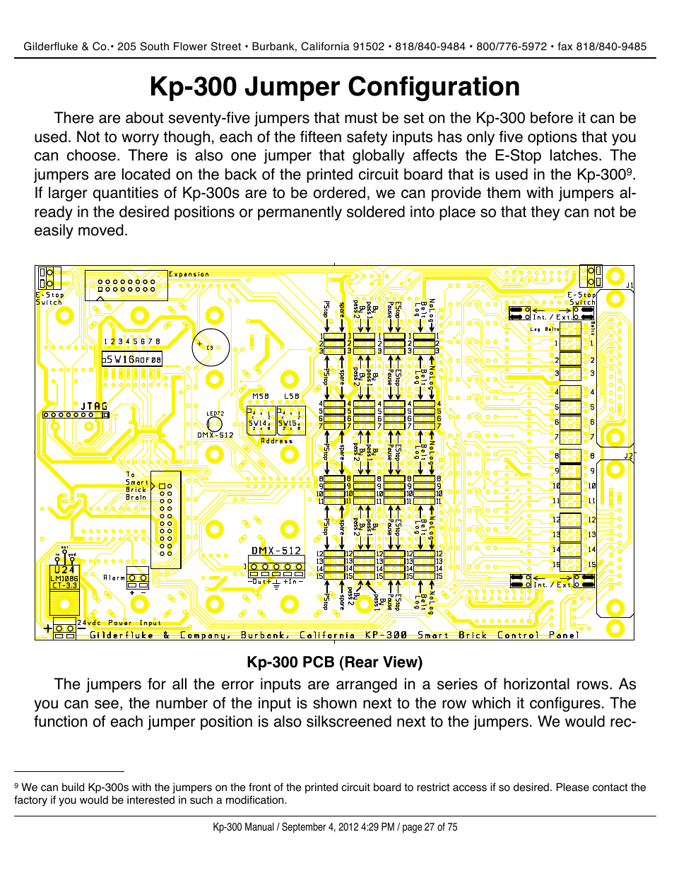 Kp-300 jumper configuration | Gilderfluke&Co KP-300 Smart Brick Control Panel User Manual | Page 27 / 75