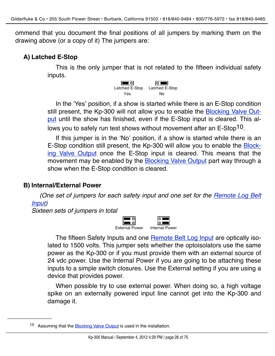 Latched e-stop, Internal/external power | Gilderfluke&Co KP-300 Smart Brick Control Panel User Manual | Page 28 / 75