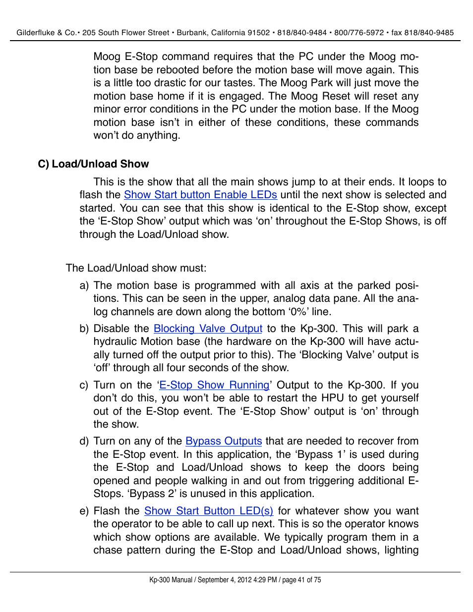 Load/unload show | Gilderfluke&Co KP-300 Smart Brick Control Panel User Manual | Page 41 / 75