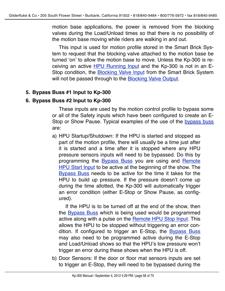 Bypass buss #1 input to kp-300, Bypass buss #2 input to kp-300 | Gilderfluke&Co KP-300 Smart Brick Control Panel User Manual | Page 58 / 75
