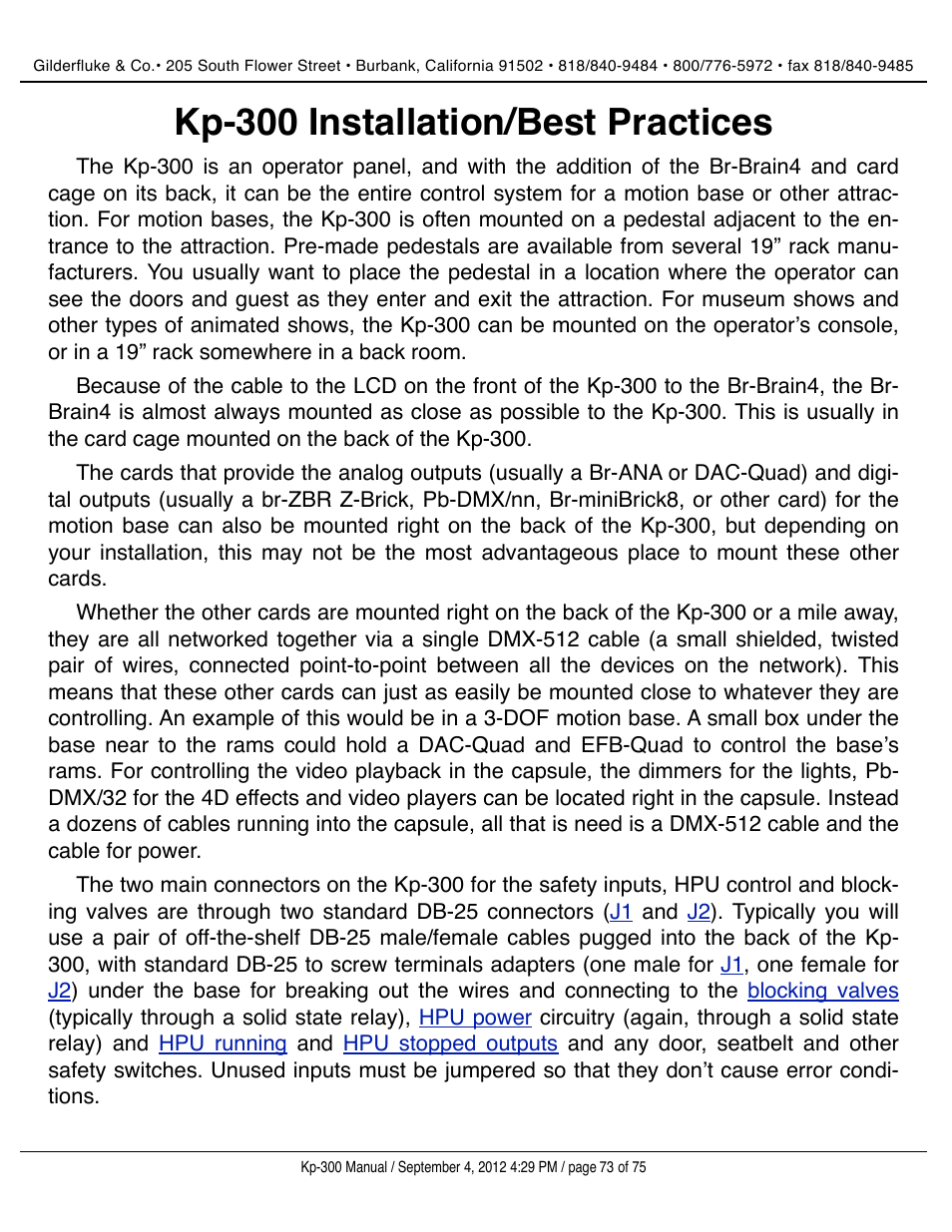Kp-300 installation/best practices | Gilderfluke&Co KP-300 Smart Brick Control Panel User Manual | Page 73 / 75