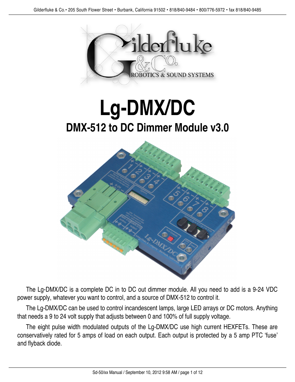 Gilderfluke&Co DMX-512 Input DC Dimmer User Manual | 12 pages