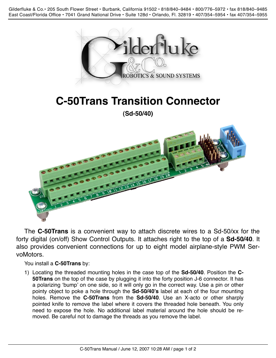 Gilderfluke&Co C-50 Trans User Manual | 2 pages