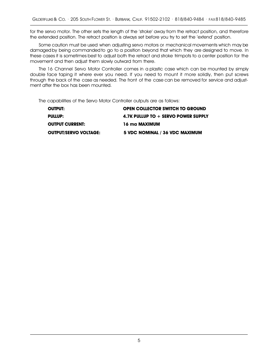 Gilderfluke&Co Sixteen Channel Servo Controller and Joystick Amp User Manual | Page 5 / 8