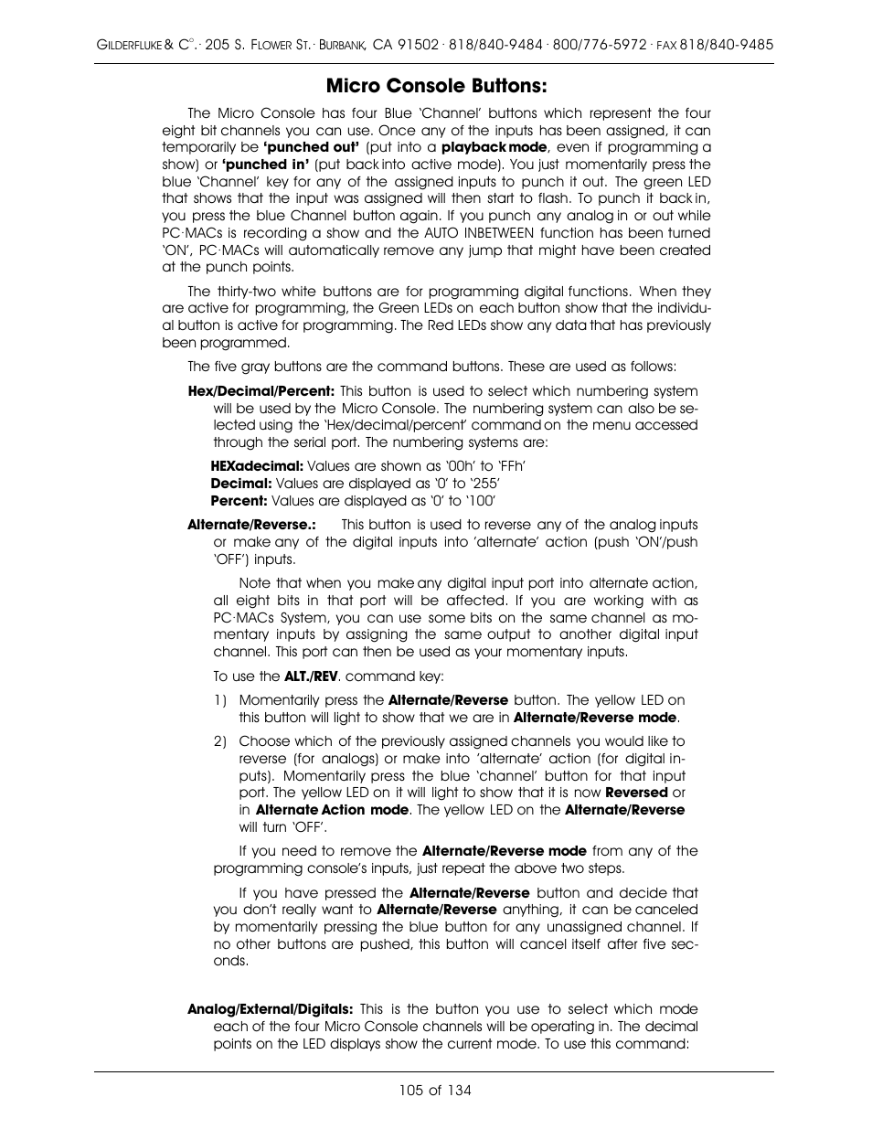 Micro console buttons | Gilderfluke&Co old Smart Brick Manual User Manual | Page 115 / 144