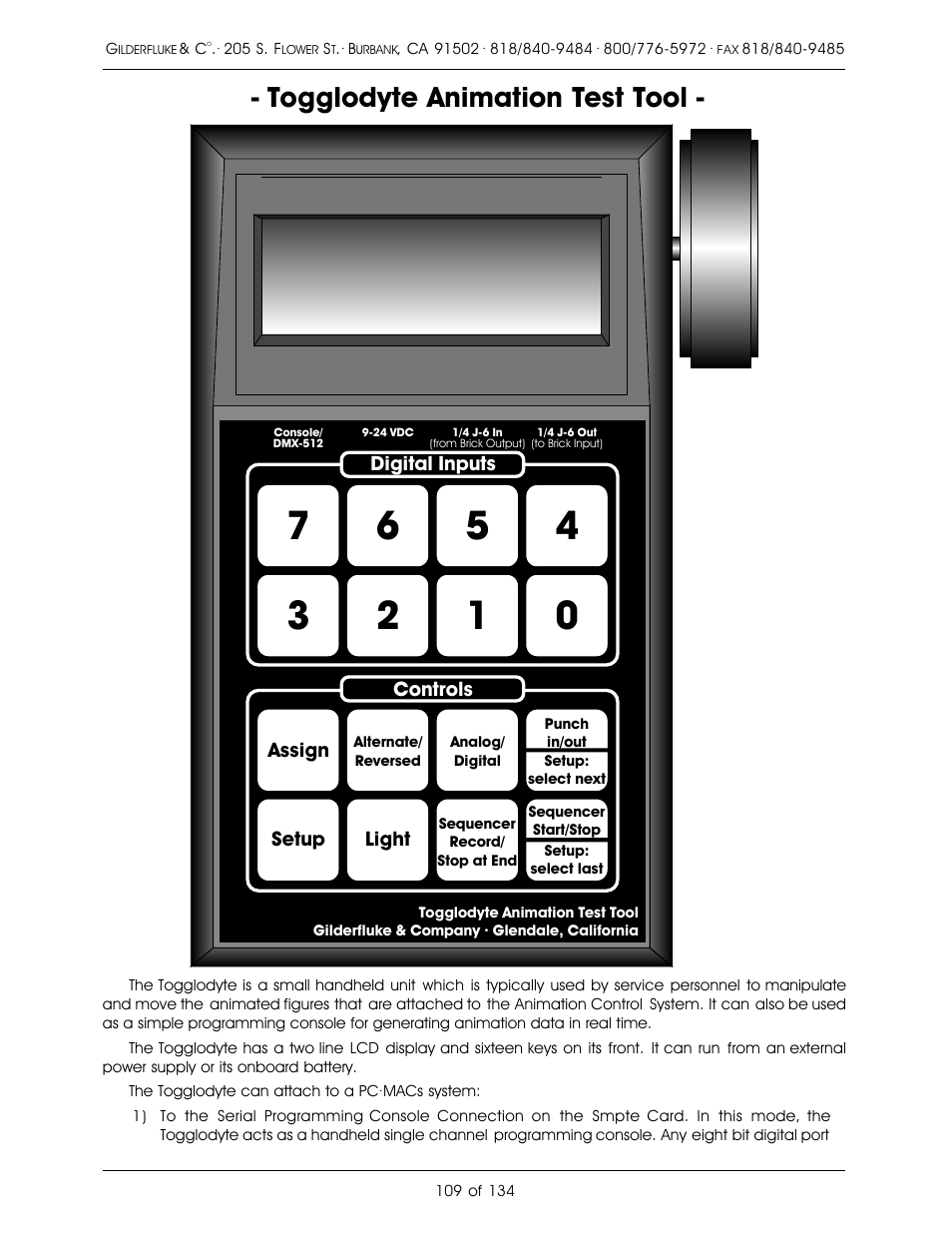 Togglodyte animation test tool | Gilderfluke&Co old Smart Brick Manual User Manual | Page 119 / 144