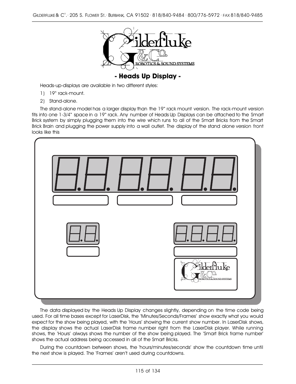 Heads up display, Minutes, Seconds | Frames, Hours, Heads up display brick frame | Gilderfluke&Co old Smart Brick Manual User Manual | Page 125 / 144