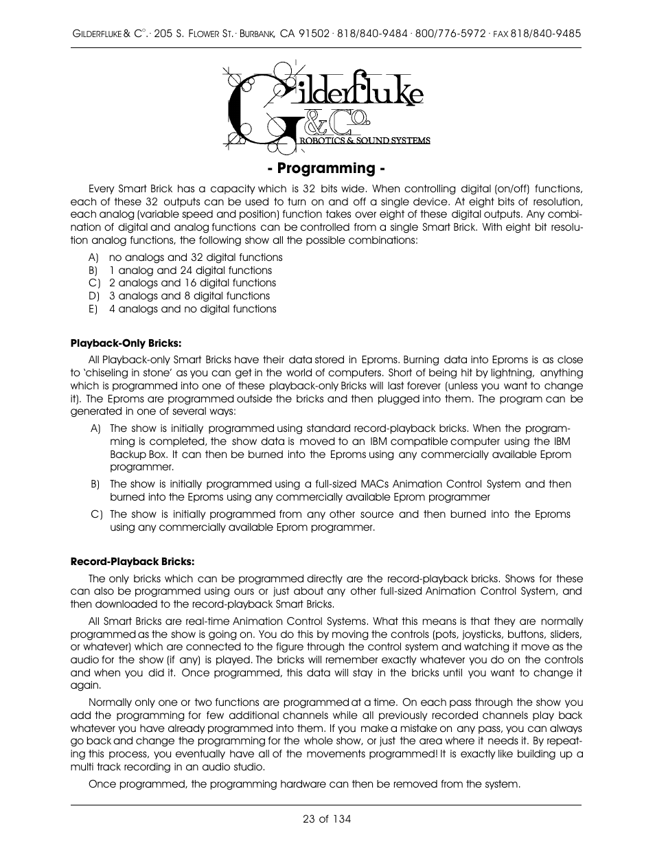 Programming | Gilderfluke&Co old Smart Brick Manual User Manual | Page 33 / 144
