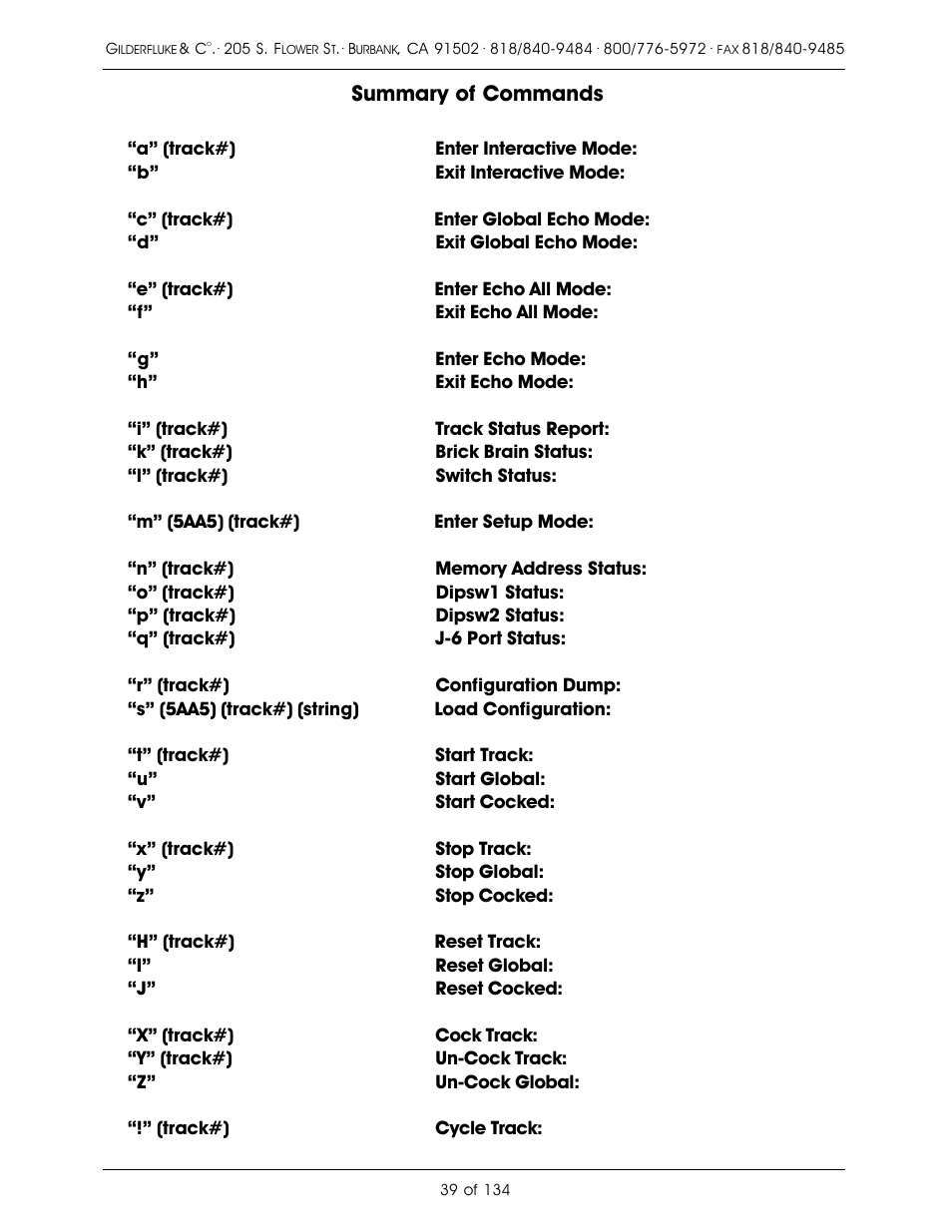 Summary of commands | Gilderfluke&Co old Smart Brick Manual User Manual | Page 49 / 144