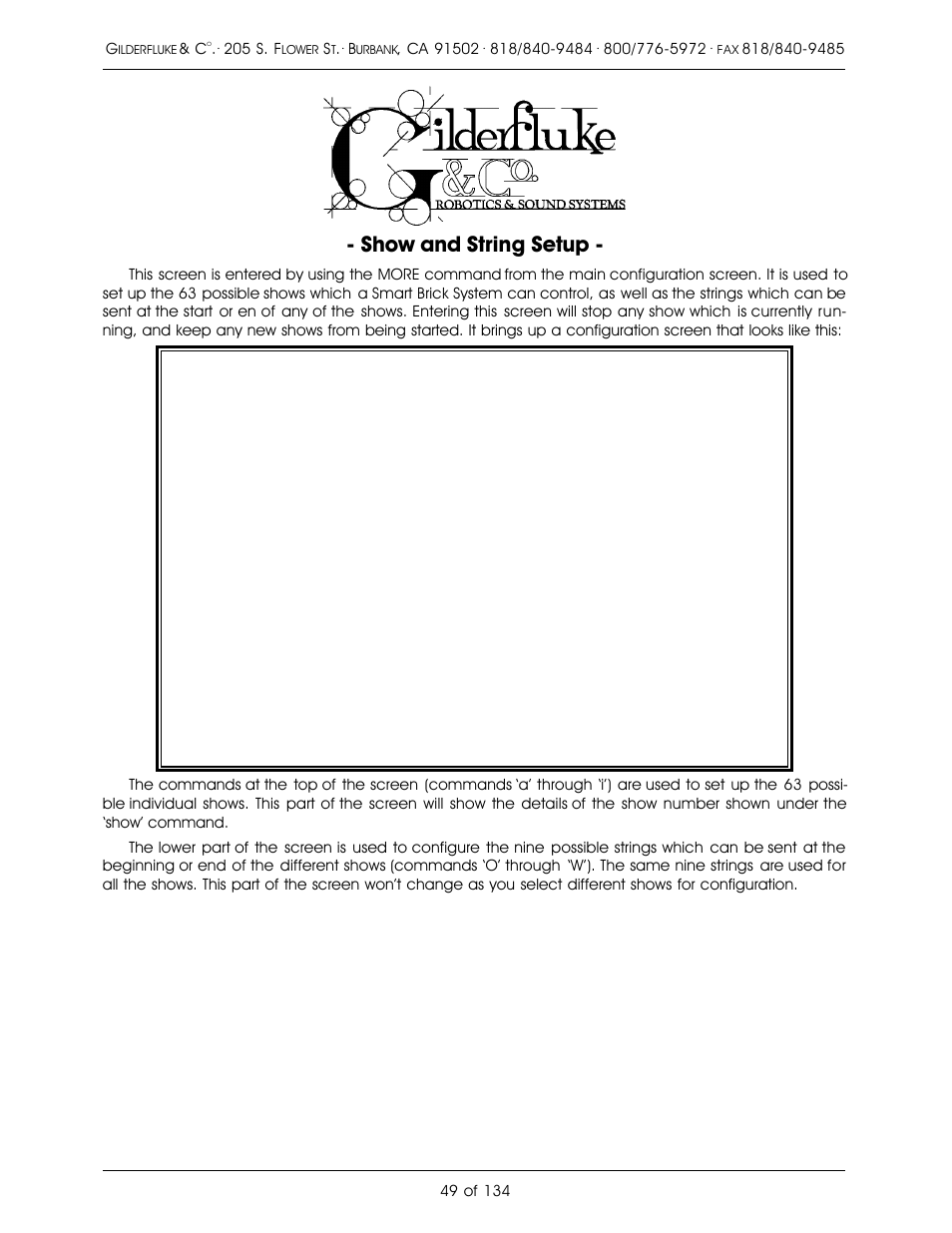 Show and string setup | Gilderfluke&Co old Smart Brick Manual User Manual | Page 59 / 144