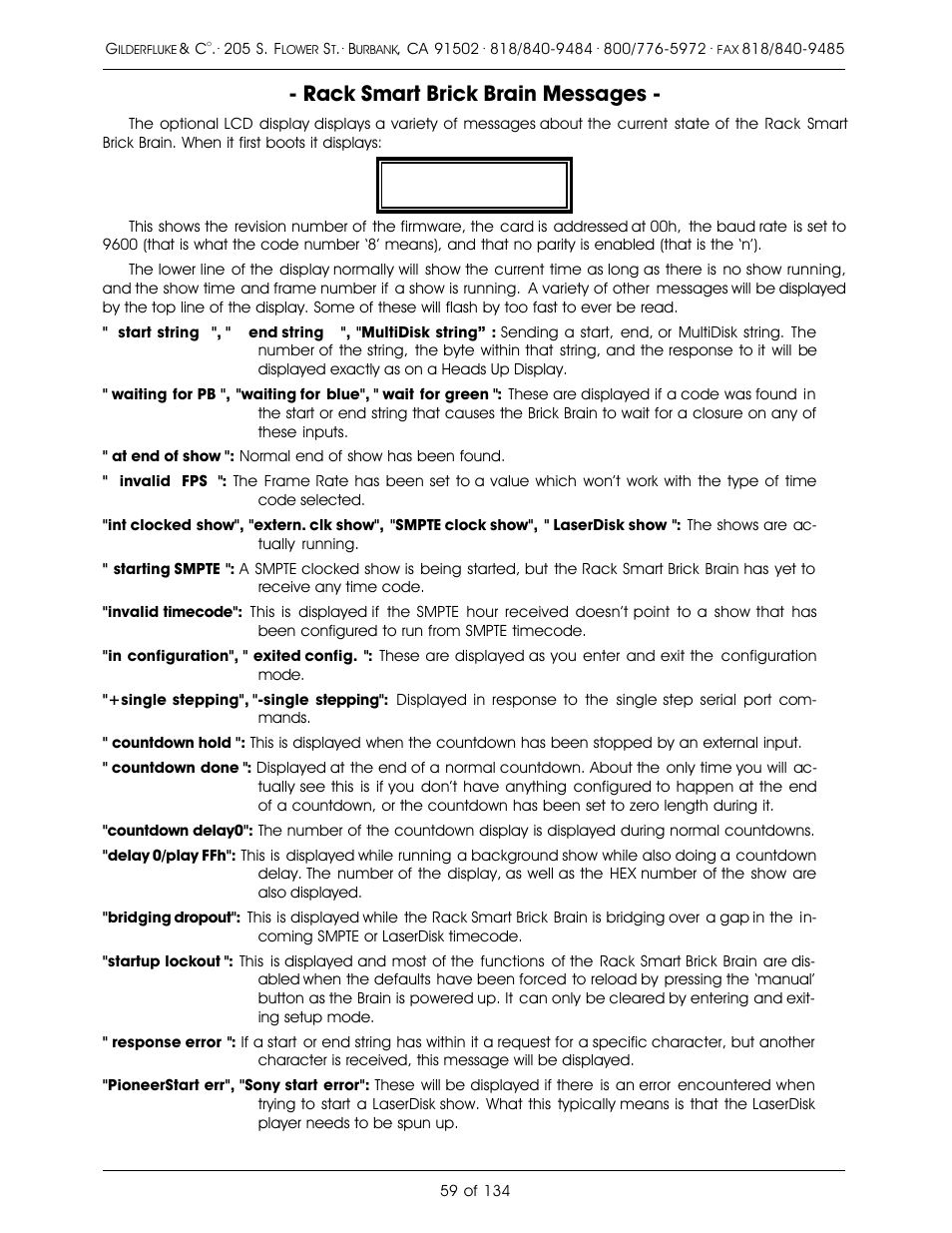 Rack smart brick brain messages | Gilderfluke&Co old Smart Brick Manual User Manual | Page 69 / 144