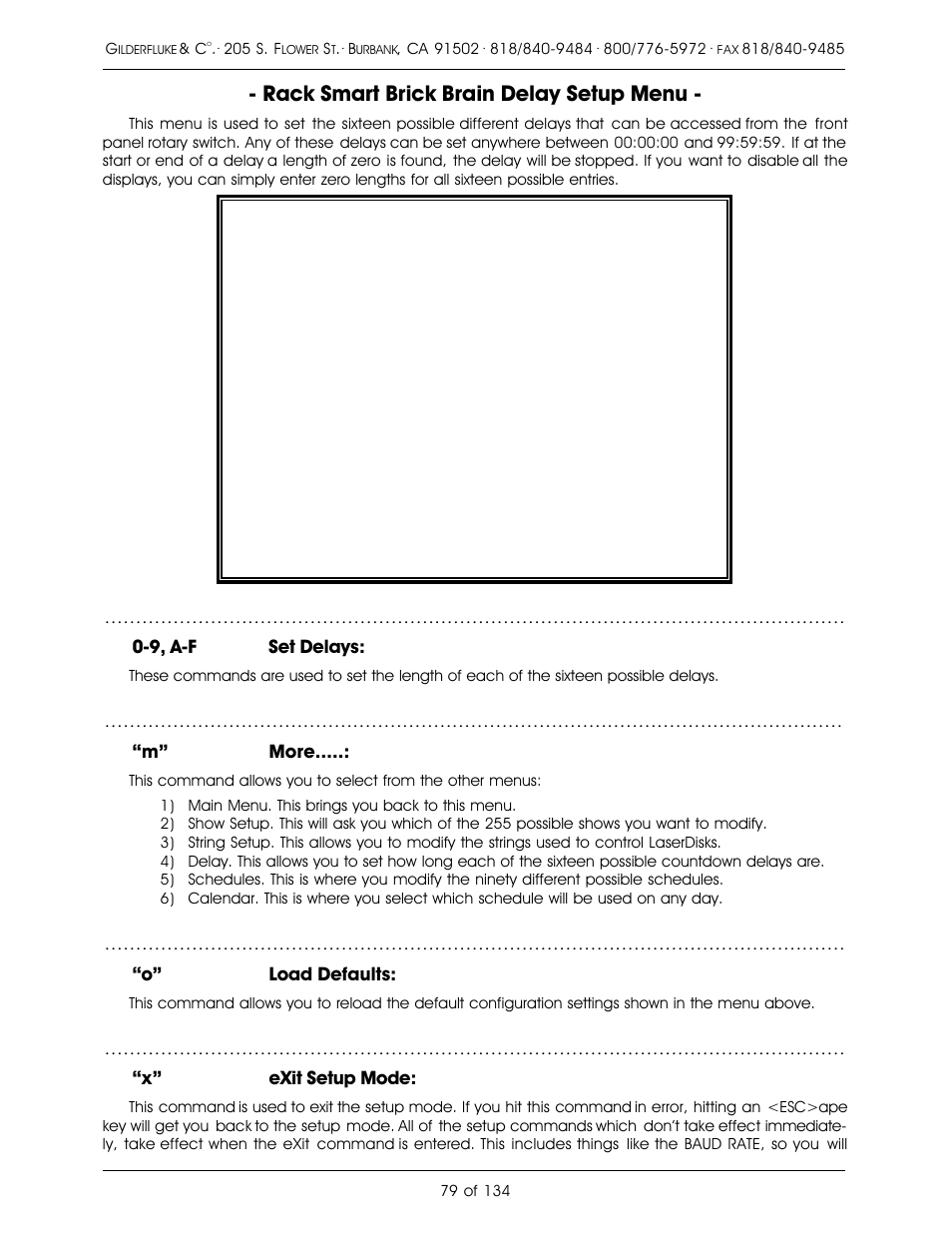 Rack smart brick brain delay setup menu | Gilderfluke&Co old Smart Brick Manual User Manual | Page 89 / 144