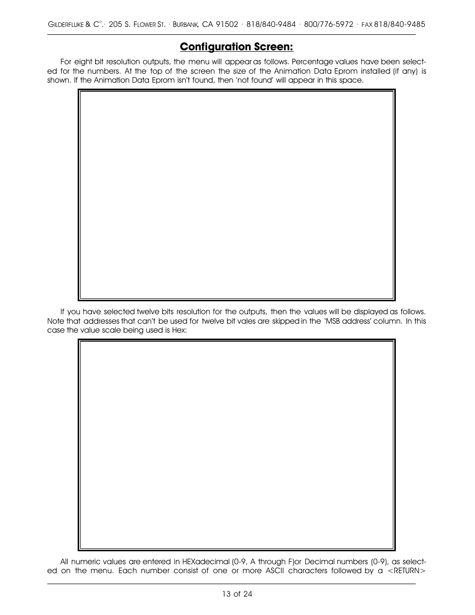 Configuration screen | Gilderfluke&Co Analog Output Smart Brick (ver 2.nn w/Eprom memory) User Manual | Page 17 / 28
