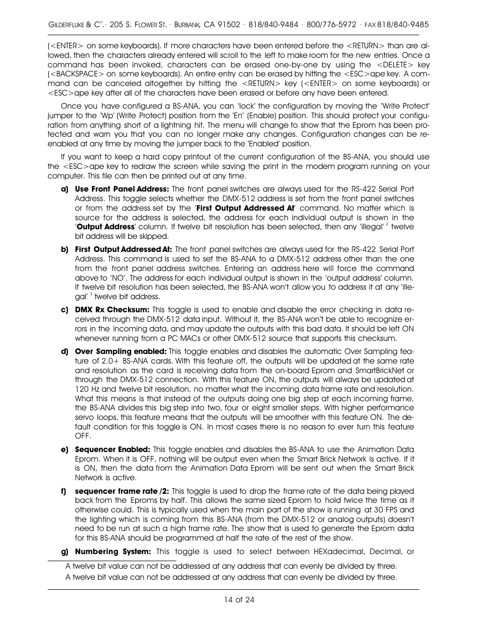 Gilderfluke&Co Analog Output Smart Brick (ver 2.nn w/Eprom memory) User Manual | Page 18 / 28