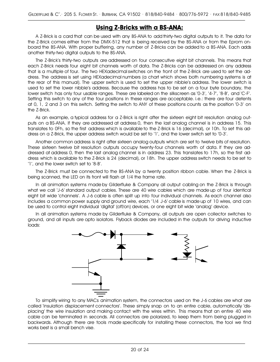 Using z-bricks with a bs-ana | Gilderfluke&Co Analog Output Smart Brick (ver 2.nn w/Eprom memory) User Manual | Page 24 / 28