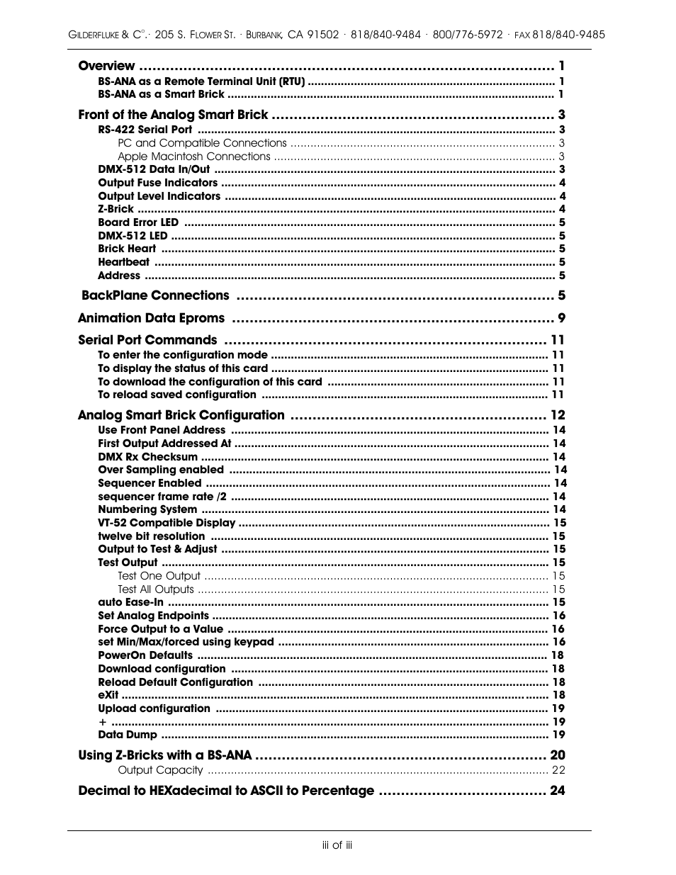Gilderfluke&Co Analog Output Smart Brick (ver 2.nn w/Eprom memory) User Manual | Page 3 / 28