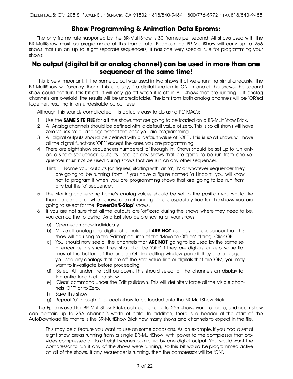 Show programming & animation data eproms | Gilderfluke&Co DMX-512 Output MultiShow Brick User Manual | Page 11 / 26